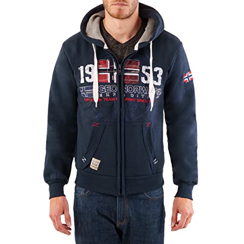 GEO NORWAY GAPIGAL Men - Sudadera Cremallera Bolsillos Tipo Canguro Hombre - Sudaderas Encapuchado Hombre - Sudadera Manga Larga Capucha - Sudadera Deportiva Casual Pull Over (Azul Marino L) Cover