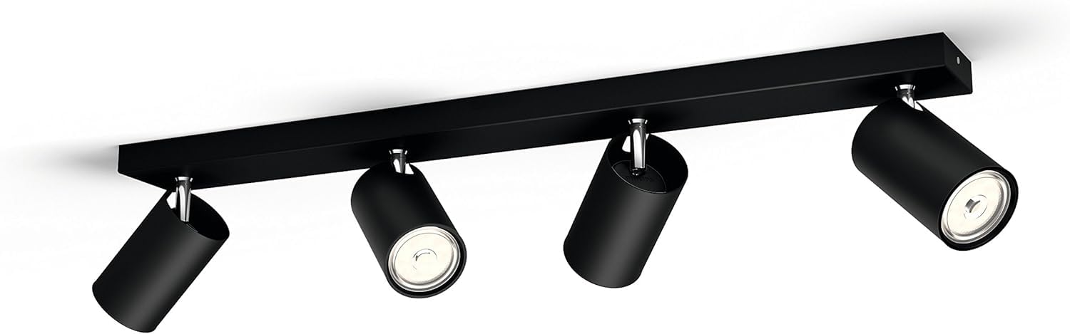 Philips myLiving Kosipo 4-er Deckenspots (4 x 5,5 W), elegante Deckenleuchte mit 4 flexiblen Spots, GU10 Leuchte ohne Leuchtmittel, schwarz