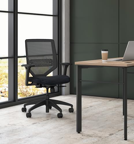 Image of HON Solve Ergonomic Mesh Task Chair with Adjustable Lumbar Support and Arms, Synchro‑Tilt Desk and Computer Seating for Home Office or Workstation, Black