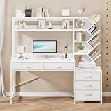 YOMILUVE 52 Inch Desk with Bookshelf and 5 Drawers