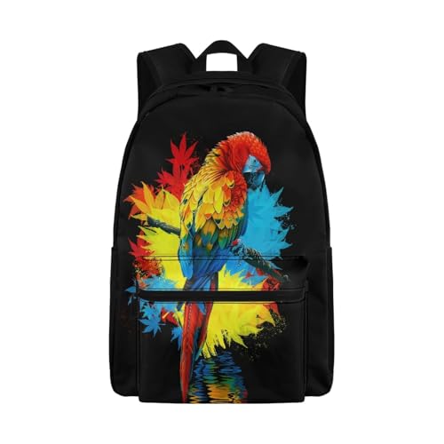 AmzPrint Parrot Full Print Bookbag For Boys Girls Kids Elementary Middle School Bags Casual Black School Backpack