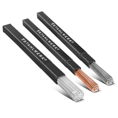 STAHLWERK WIG Schweißstäbe 3er Set – Stahl, Edelstahl, Aluminium Ø 2,4 x 500 mm (ER70S-G3, ER307Si, ER4043Si5) – je 1 kg Schweißzusatz, universell einsetzbar, inkl. Aufbewahrungsbox