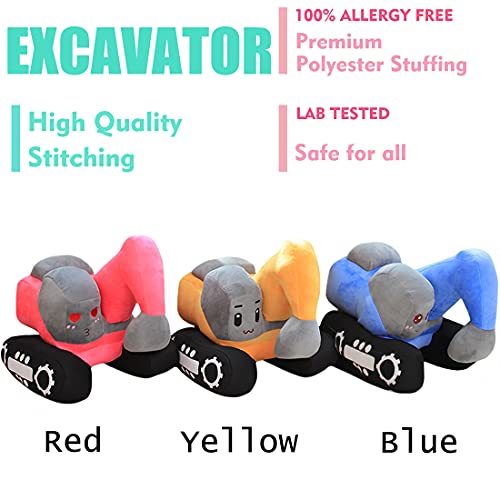 Elainren Excavator Plush Simulation Truck Car Cute Cartoon Excavator Toy Truck Throw Pillow Stuffed Construction Truck Cushion Plushie Excavator Car Dolls Gifts (Only For Age 14+) #TOP2