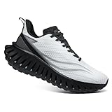 SCICNCN Men's Walking Running Shoes Lightweight Hollow Outsole for Shock Absorption High Rebounce Soft Insole Breathable Mesh Upper Non-Slip Sneakers for Jogging Gym Walking Athletic Workout White