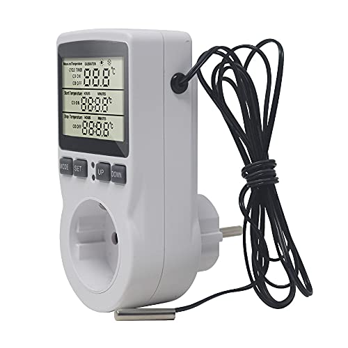 KETOTEK Prise Thermostat Regulateur de Température Numérique Chauffage Refroidissement avec Sonde, LCD Prise Contrôleur de Température Minuteur pour Aquarium Incubateur Serre - Image 5