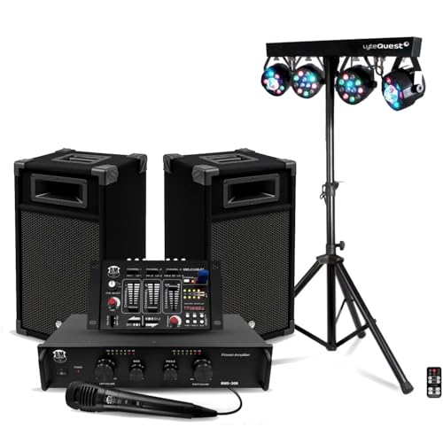 Pack Sono 300W Bm Sonic BMS-DJ300-USB-BT Initiation DJ Enceintes Ampli Table de Mixage Bluetooth, Kit d'éclairage Xperformer LED