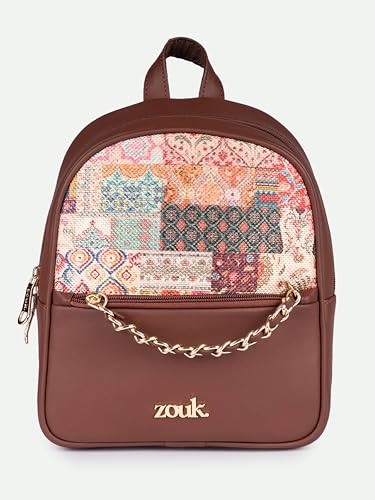 Image of ZOUK Mayra Mini Daypack | Stylish Vegan Leather Backpack for Women with Water-Resistant Lining | Handcrafted Small Day Bag with Gold Zip & Adjustable Straps |