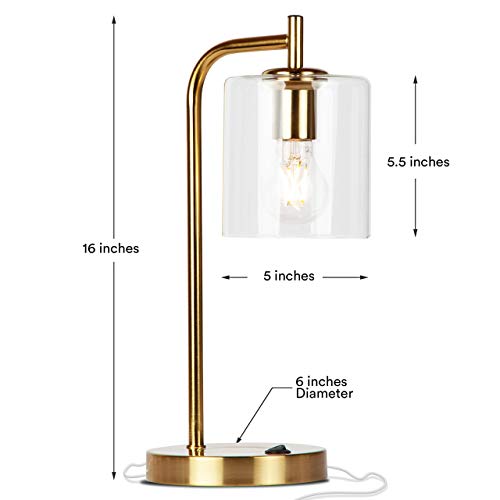 Brightech Elizabeth Lamps For Bedrooms Set Of 2 - Floor Lamp And Table Lamp Bundle - Nightstand Lamp Matches Mid-Century Modern, Rustic, And Industrial Décor - Edison Bulb & Glass Shade - Brass Gold #TOP2