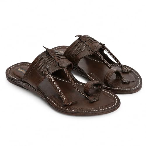 Image of Men's Luxury Handcrafted Genuine Leather Kolhapuri Slippers -C- E43 BROWN