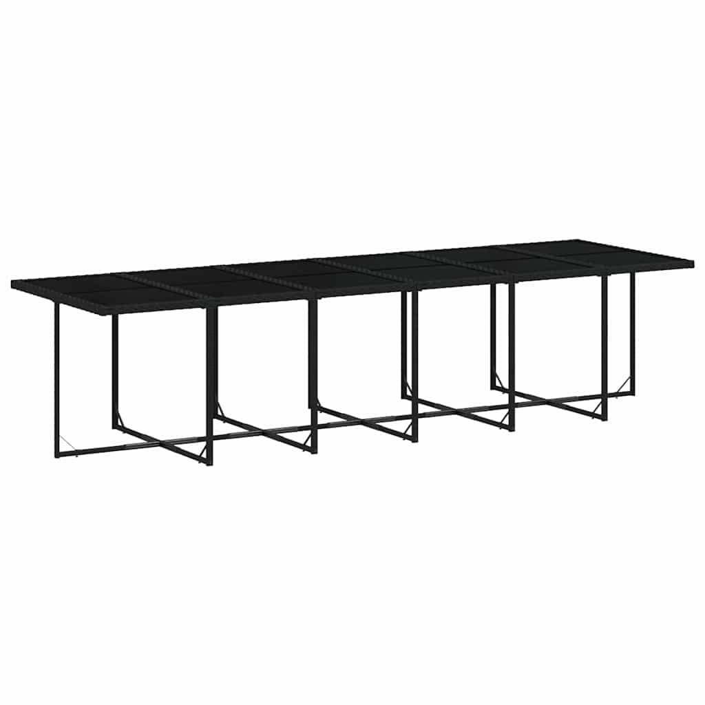 Salon de Jardin 13 Pièces Ensemble à Manger en Résine Tressée Noire avec Grande Table 330cm Plateau Verre et 12 Chaises avec Coussins pour Terrasse Jardin et Arrière-Cour