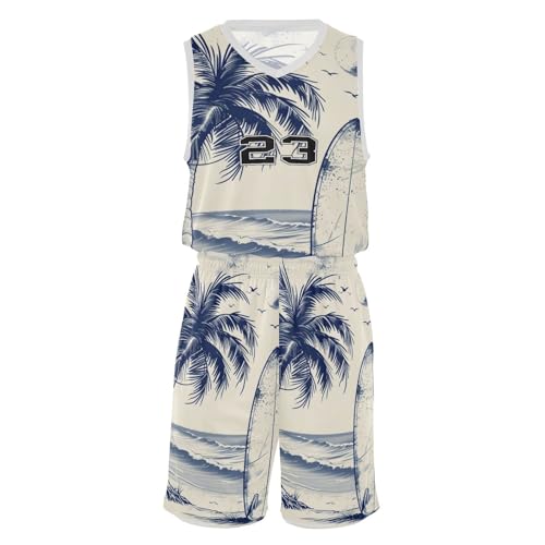 FLildon Beach Surfboard Boys Basketball Jersey Set Tank Top Shorts Tracksuit Sport Training Suit for Kids, XL