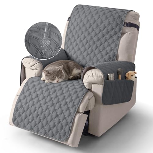 Image of TAOCOCO Polyester Recliner Chair Cover - Waterproof 1 Seater Sofa Protector, Anti-Slip Armchair Cover With Pockets for Pets (Dark Grey)