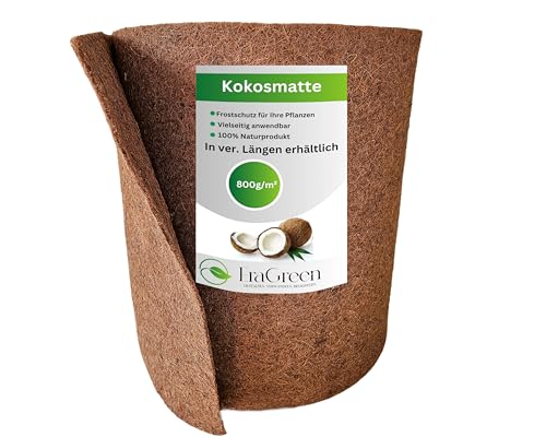 EraGreen® Kokosmatte aus 100% Kokosfasern - 0,5 m x 3 m mit 800g/m²- Winterschutz und Kälteschutz für Pflanzen - einseitig mit Naturlatex - Naggermatte