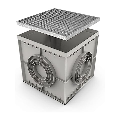 Vodaland - 22x22 Inch Large Catch Basin with Galvanized Stamped Steel Grate Complete Package Cover