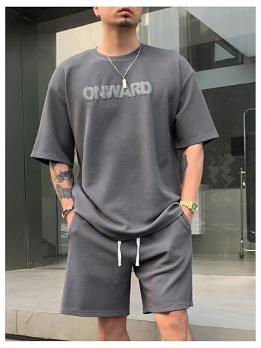 Verdusa Men's 2 Piece Summer Tracksuit Drop Shoulder Graphic Tees and Casual Shorts with Pockets4