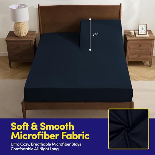 Image of Split Head King Sheets Set for Adjustable Beds 4 Piece Flex Top Bed Sheets - Deep Pocket Split Top Fitted Sheet with Built-in Corner Straps, Luxury Soft Cooling Bedding, Wrinkle Resistant, Navy