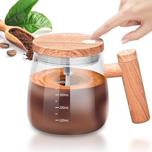 Selbstrührende Tasse, 400ml Self Stirring Mug, Automatischer Rührbecher, Tragbarer Glas Selbstrührender Becher, Rührkaffeebecher mit Deckel, Elektrische Rührtasse für Kaffee Milch Heiße Schokolade