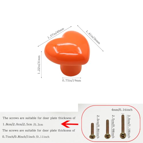 Image of 6 Colors, 1 Each Colorful Cabinet Door Handle Wardrobe Drawer Heart Single Hole Dressing Tables Furniture Handle Pull (1, 6 Colors, 1 Each Including red Orange Yellow Green Pink and Blue)