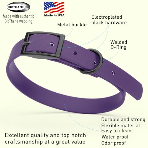 Image of Dogline Biothane Waterproof Dog Collar Strong Coated Nylon Webbing with Black Hardware Odor- Proof for Easy Care Easy to Clean High Performance Fits Small Medium or Large Dogs, Violet Purple