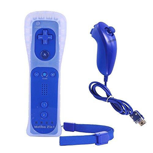 CITTATREND-Mando a Distancia para Nintendo Wii, Wii U Motion Plus Integrada 2 en 1 con Nunchunk, Correa y Funda de Silicona, Azúl Oscuro