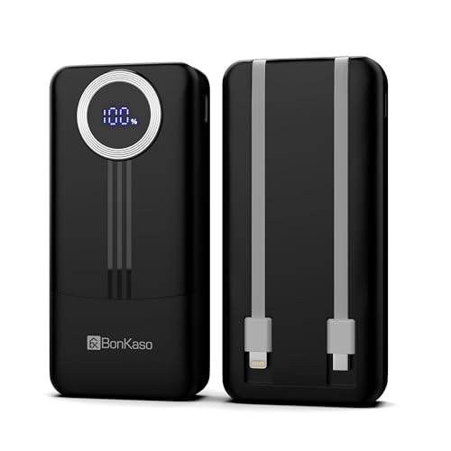 BonKaso 20000mAh Power Bank 22.5W PD Fast Charging with Built-in Type-C Cable, USB-A & Type-C Output, Digital LED Display, Portable Slim Powerbank for iPhone, Android, Tablets – Black view 1