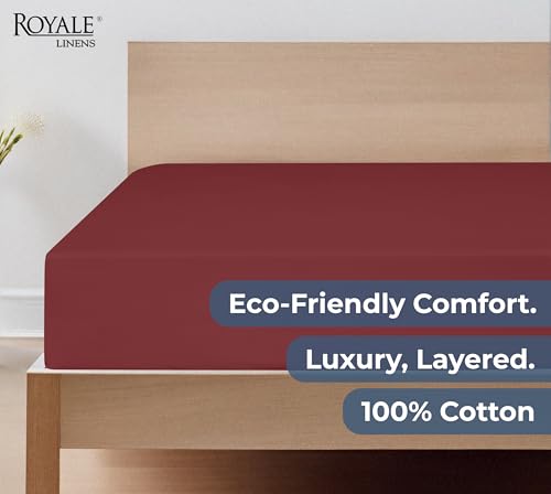 Image of Royale Linens 100% Organic Cotton Fitted Sheet - Percale Weave - Super Soft Deep Pocket Bottom Sheets - Elastic Sheet King Size - King Fitted Sheets Only - (78 inchx80 inch+15 inch, Red)