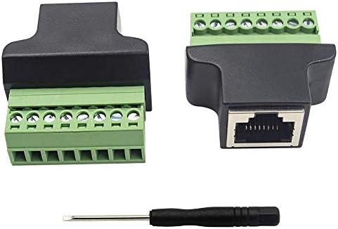 Poyiccot RJ45 Breakout, RJ45 Screw Terminal Adaptor Connector, 2-Pack 8p8c Female Jack to 8 Pin Screw Terminal Connector for Cat7 Cat6 Cat5 Cat5e Ethernet Extender CCTV Digital DVR Network Adapter