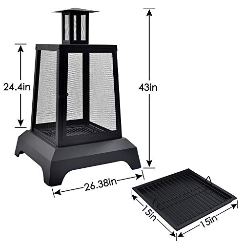 Large Fire Pits Wood Burning 44'' High Chimineas Fire Pit Steel Big Outdoor Pagoda Style Firepits Bowl With Mesh Spark Screen Modern Firepits For Camping,Backyard,Party #TOP2
