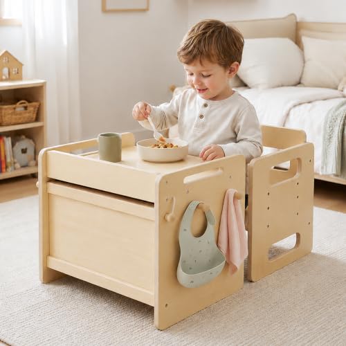 bpmfkid Montessori Weaning Table and Chair Set - Adjustable Design for Toddlers Ideal for Mealtime Learning and Play