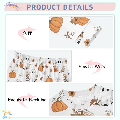 Pajama Sets Long Sleeve Ghosts Pumpkins Flowers Soft Comfy Sleepwear 2 Piece PJS 3-8T4