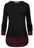 Eigenschaften: Diese Causal Tunika Tops mit Patchwork, Rundhals, Langarm, Saum in Kontrastfarbe (Karomuster). Der Saum des Kariert Pulli ist Unregelmäßig, Einzigartiges Design macht Sie Modisch und Attraktiv