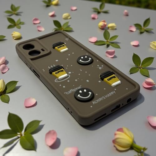Image of SBMS Silicone Back Cover Case for Motorola Moto G34 5G / Moto G45 5G | Cute Fun 3D Cartoon, Coffee Design Silicone Case | Camera Protection Bump | Shockproof Case for Moto G34 5G (Coffe Mug Brown)