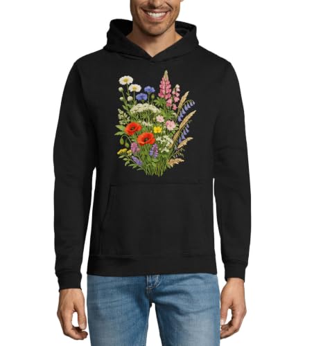 Image of Vibrant Bouquet of Various Wildflowers Unisex Cotton Blend Hooded Sweatshirt Hoodie Black XX-Large
