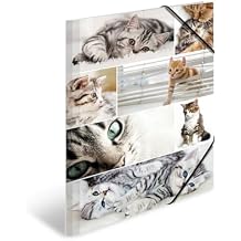 HERMA 19219 Sammelmappe DIN A3 Tiere Katzen, stabile Pappe, Ordnungsmappe mit farbig bedruckten Innenklappen und Gummizug, Zeichenmappe fur Kinder, Madchen und Jungen