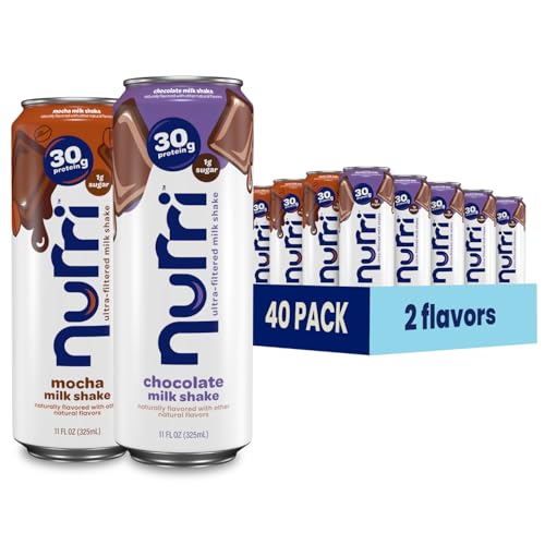 Image of Nurri - 30g Protein Ultra Filtered Milk Shake - Chocolate Lovers Variety 40-Pack - Lactose Free, Low Sugar, 10 Vitamins and Minerals - Breakfast Boost, Daily Macros, Post Workout - 11 fl oz, 40 Cans