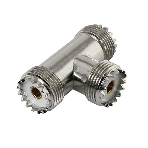 Maxmoral 3 Way RF Coaxial Adapter UHF Female to 2 UHF Female Jack T Type Coax Cable Connector