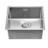 Doirteal 44x44 cm Nano-Silber Edelstahlspüle – 304 Edelstahl Küchenspüle Unterbau, Kratzfest, Einzelbecken mit X-Ablauf & Schallschutz, Waschbecken für Küche & Wohnmobil