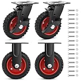 Nefish 6 Inch Heavy Duty Casters Wheels, Premium Rubber Outdoor Casters Wheels, Industrial Grade Rubber Castors with Knobby Tread for Dolly 1800 LBS, Industrial and Chicken Coop (2 Brake & 2 Rigid)