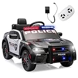 OKYBABY Licensed Dodge Charger Police Ride on Car 12V Electric Car for Kids with Suspension & Remote Control, Front & Top Alarm Light Design, 3 Speeds, Music Megaphone, USB Port, Black