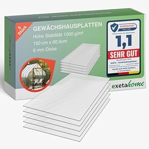 Exeta 5x Gewächshausplatten 6mm I Polycarbonat Hohlkammerplatten für Gewächshäuser I PC Doppelstegplatten UV-beständig & bruchsicher I für Garten, Frühbeet uvm I 60, 5cm x 150cm I Transparent