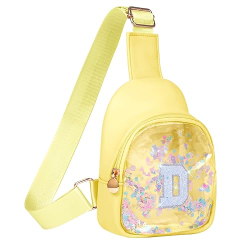 Image of COSHAYSOO Personalized Christmas Birthday Gifts Burr Basket Stuffers for Girls Yellow Purse Sling Bag Crossbody Girl Cute Funny Cool Mini Travel Fashion Accessories Monogrammed Initial Letter D