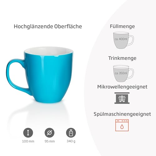 Mahlwerck Jumbotasse, große Kaffeetasse aus Premium Porzellan mit hoch-glänzender Oberfläche, Geschenktasse, Lagoon Blue, 400ml – Ansicht 4