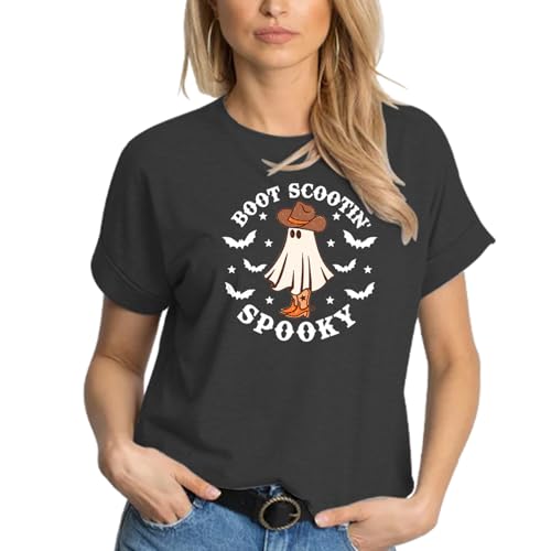 Halloween Spooky Shirt for Women Ghost Tshirt Boot Scootin Spooky Shirt Casual Fall Vintage Shirts3