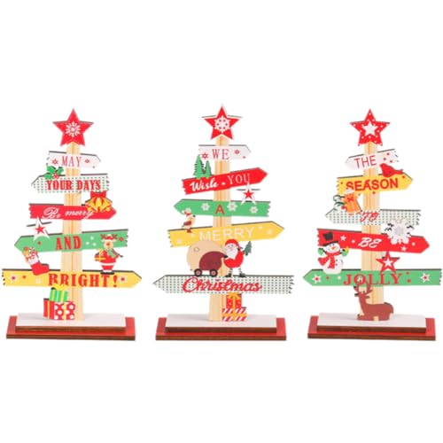 ABOOFAN 3pcs Wooden Christmas Tree Decor Wooden Crafts for Desktop Unique Holiday Decorations for Restaurants and Bars Xmas Table Centerpiece Festive Atmosphere