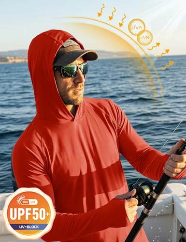 Image of MAGCOMSEN Men's Hooded UPF 50+ Sun Protection T Shirts Long Sleeve Athletic Fishing Shirts Rash Guards