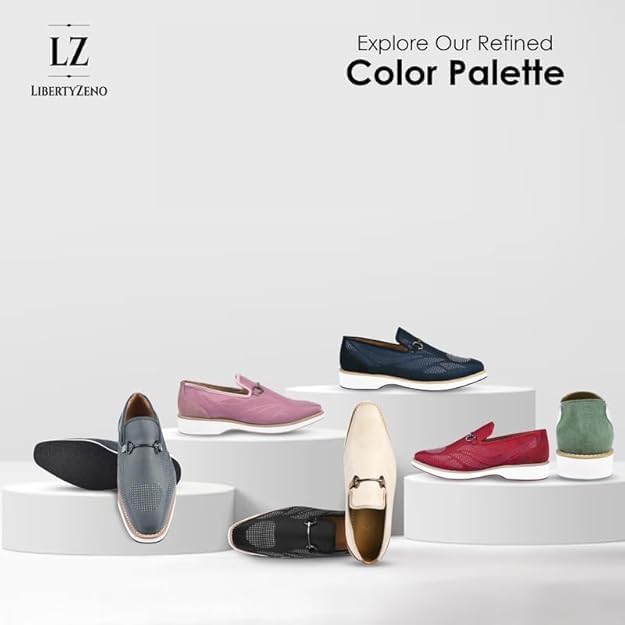 Image of LIBERTYZENO Mens Tuxedo Canvas Textile and Suede Leather Noble Loafers and Slip On Wedding Party Shoes for Easter Gift