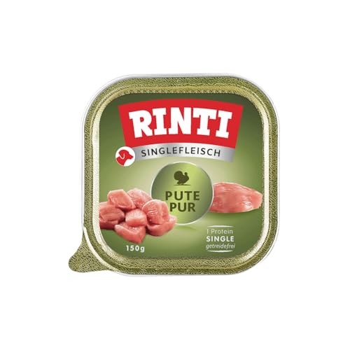 Rinti - Carne única | Comida húmeda para Perros Adultos sensibles con Carne de Pavo 100%. Alimento Completo en Cuencos sin Cereales, carbohidratos y aditivos Artificiales, 10 x 150 g de Pavo Puro