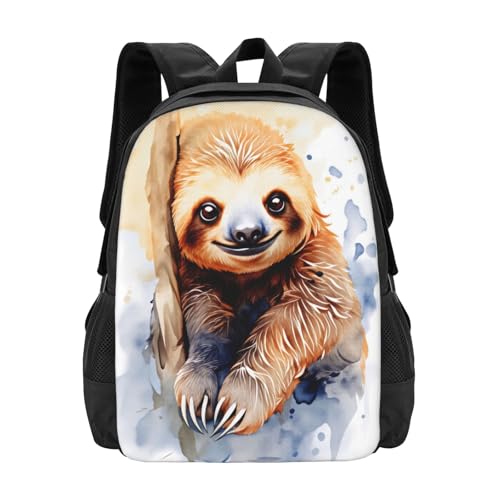 Mochila de perezoso acuarela de 16,5 pulgadas para portátil y viaje unisex