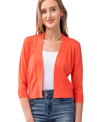 Urban Daizy Women's Bolero Cardigan – Classic 3/4 Sleeve Open Front Cropped Shrugs Knit Sweater A09_620 Orange M #TOP2