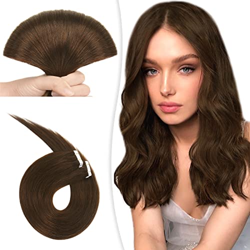 RUWISS Tape in Hair Extensions Human Hair Chocolate Brown Real Human Hair Tape in Extensions 18 Inch 20 Pcs/Package 50g Full Thick Invisible Tape Extensions Remy Human Hair